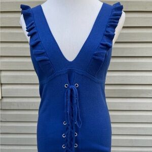 Express Royal Blue Ruffled Lace-Up Tank Top